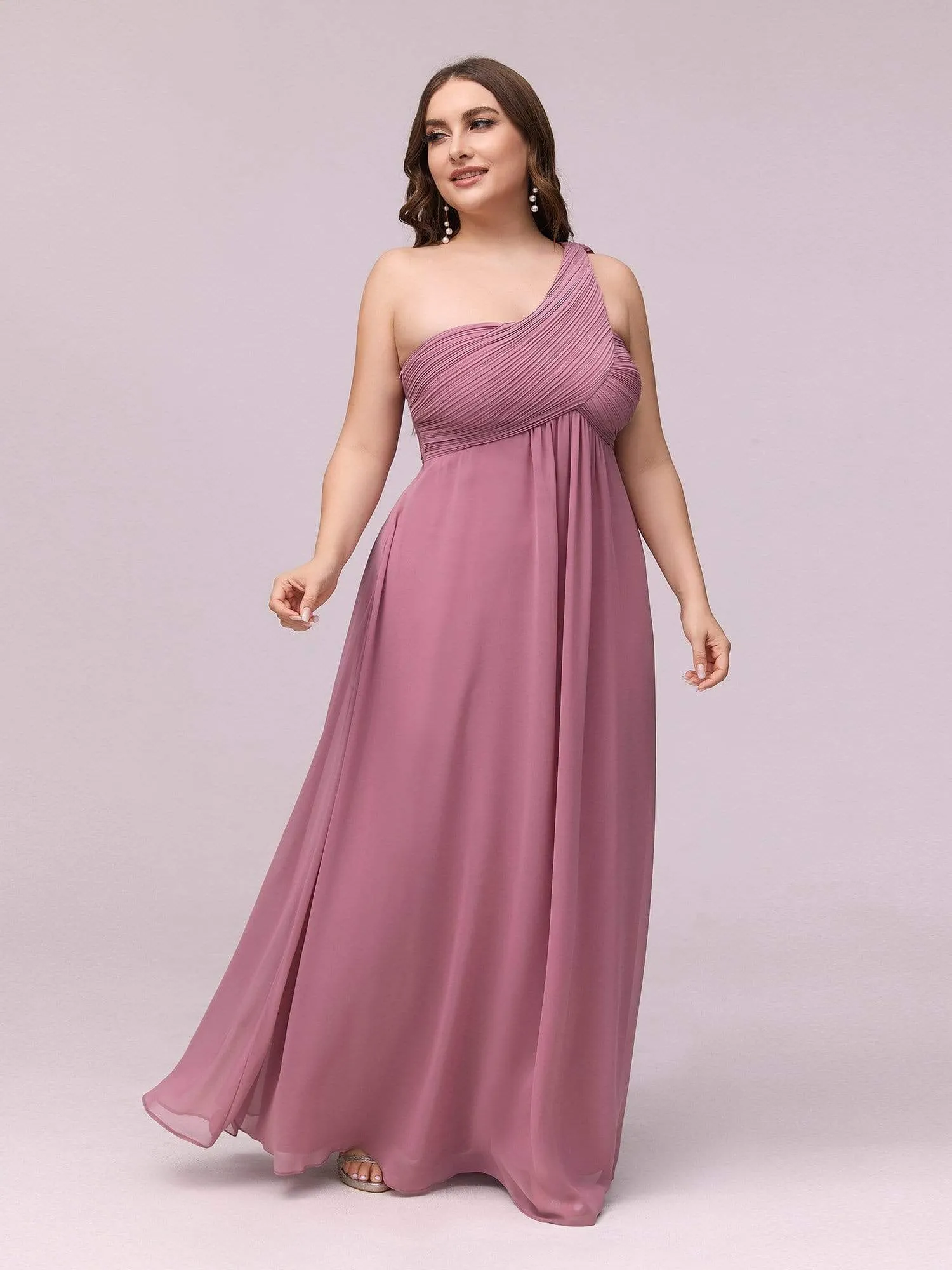 Plus Size Chiffon One Shoulder Evening Dresses for Women