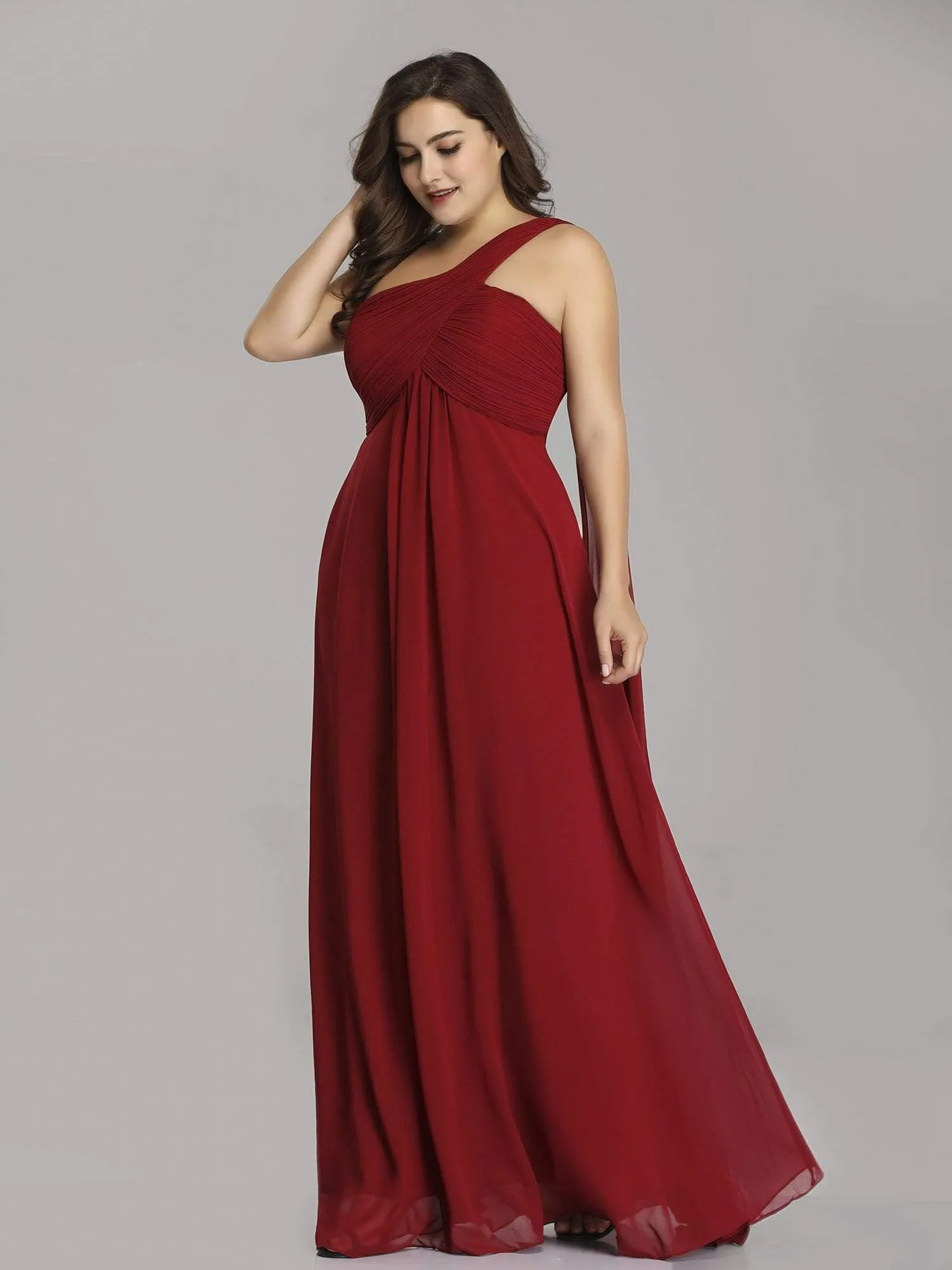 Plus Size Chiffon One Shoulder Evening Dresses for Women