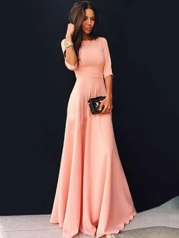 Pretty Pink Three Quarter Sleeve Maxi Dress