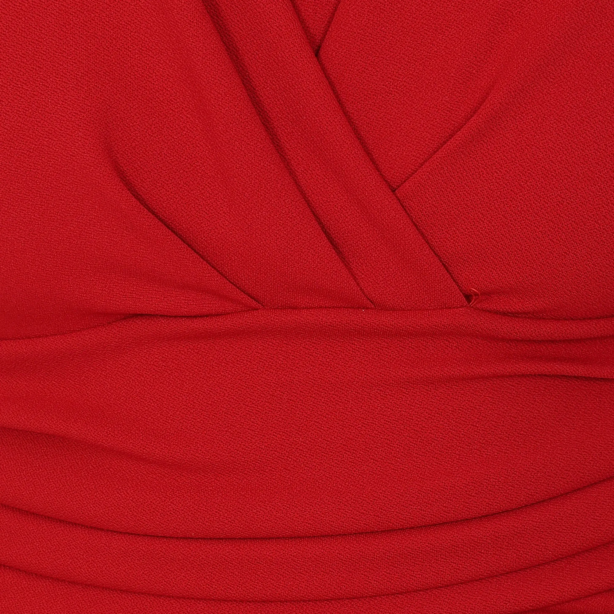 Red Deep V Cap Sleeve Bodycon Ruched Waist Wiggle Dress