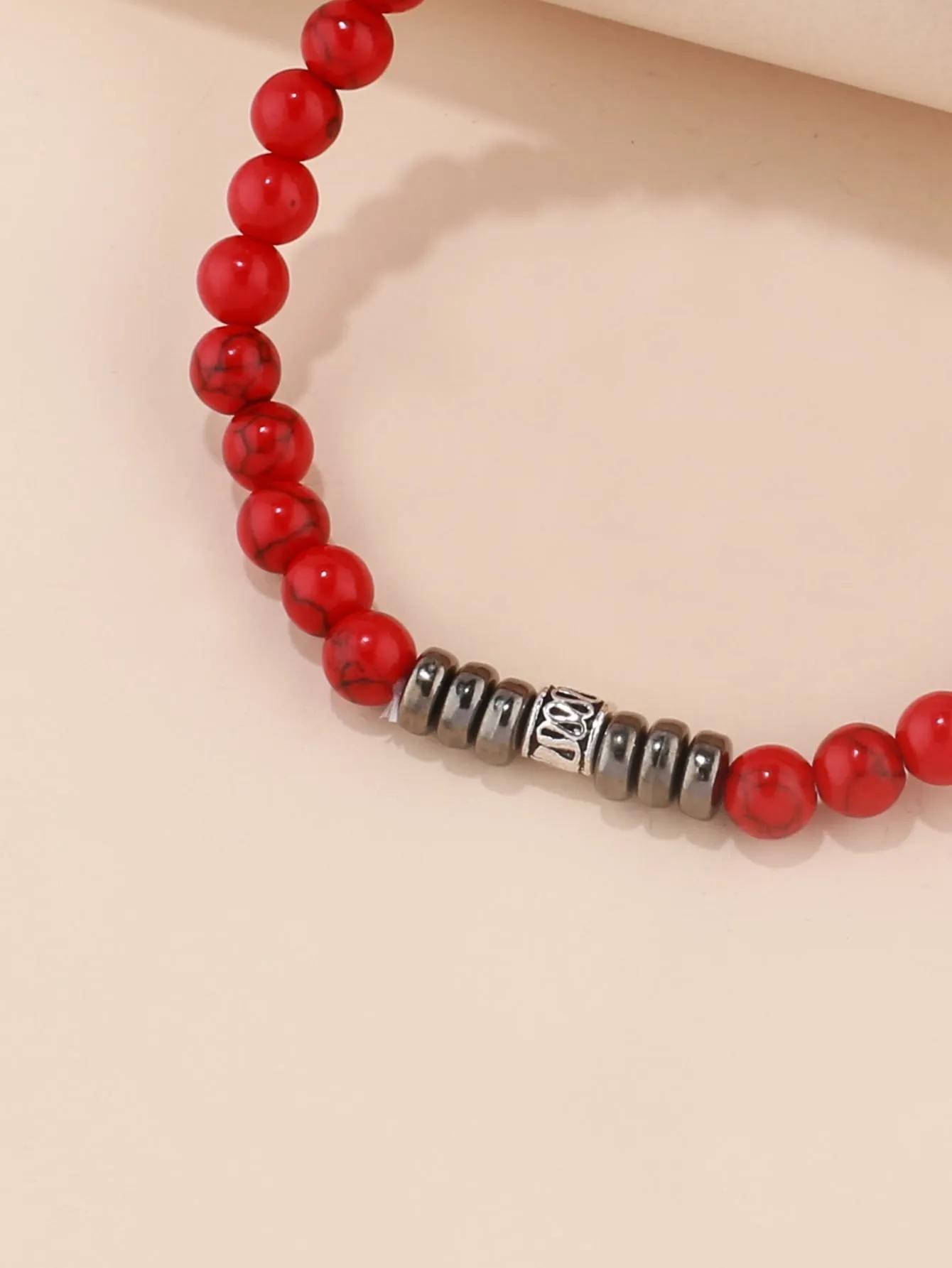 Red Minimalistic Beaded Bracelet Boho Crafted Creative Beads Design Stretchy