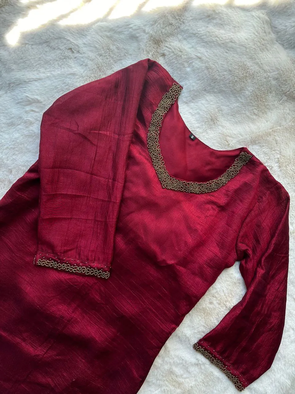 Red Pure Lectoss Kurti Hand Embroidered with Elegance