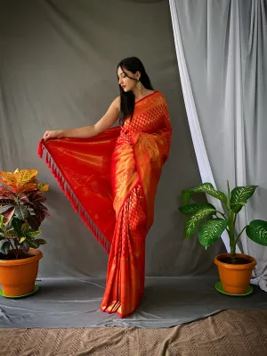 Red Saree in Pure Kanjeevaram Silk for wedding