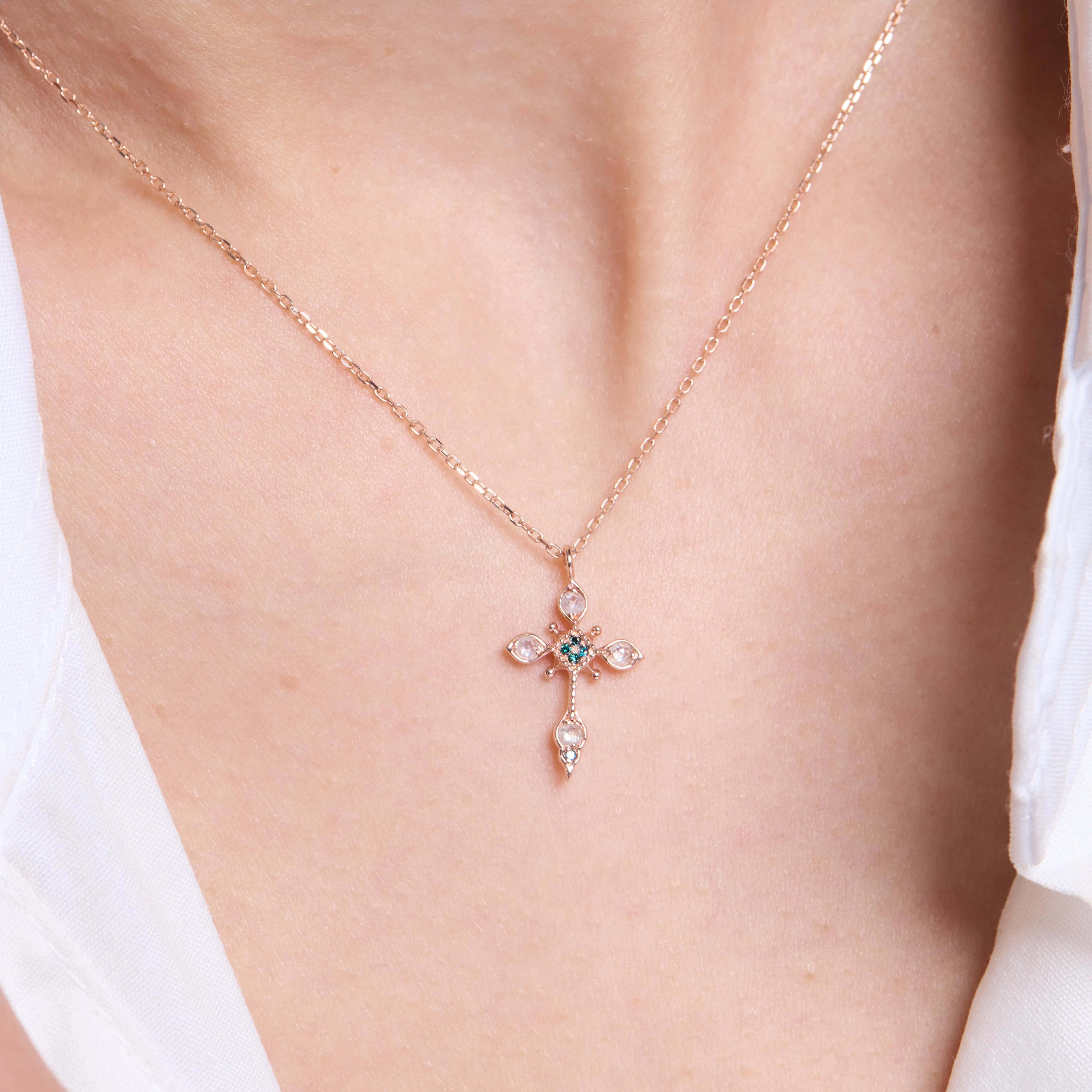 Rose Gold Diamond Cross  Pendant Necklace - Alltimes