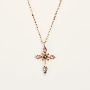 Rose Gold Diamond Cross  Pendant Necklace - Alltimes