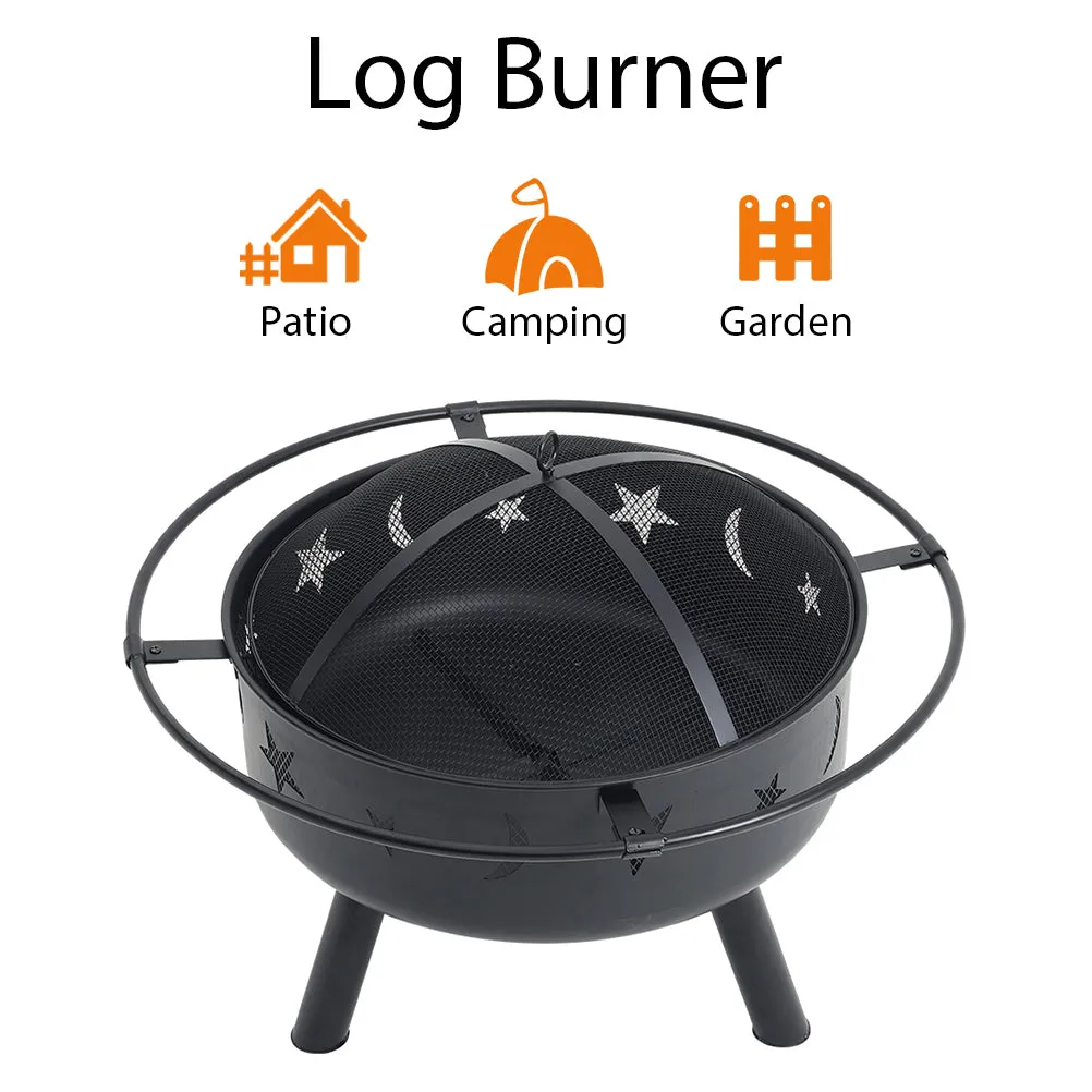 Round BBQ Wood Burner Star Cutout Pattern Fire Pit Set