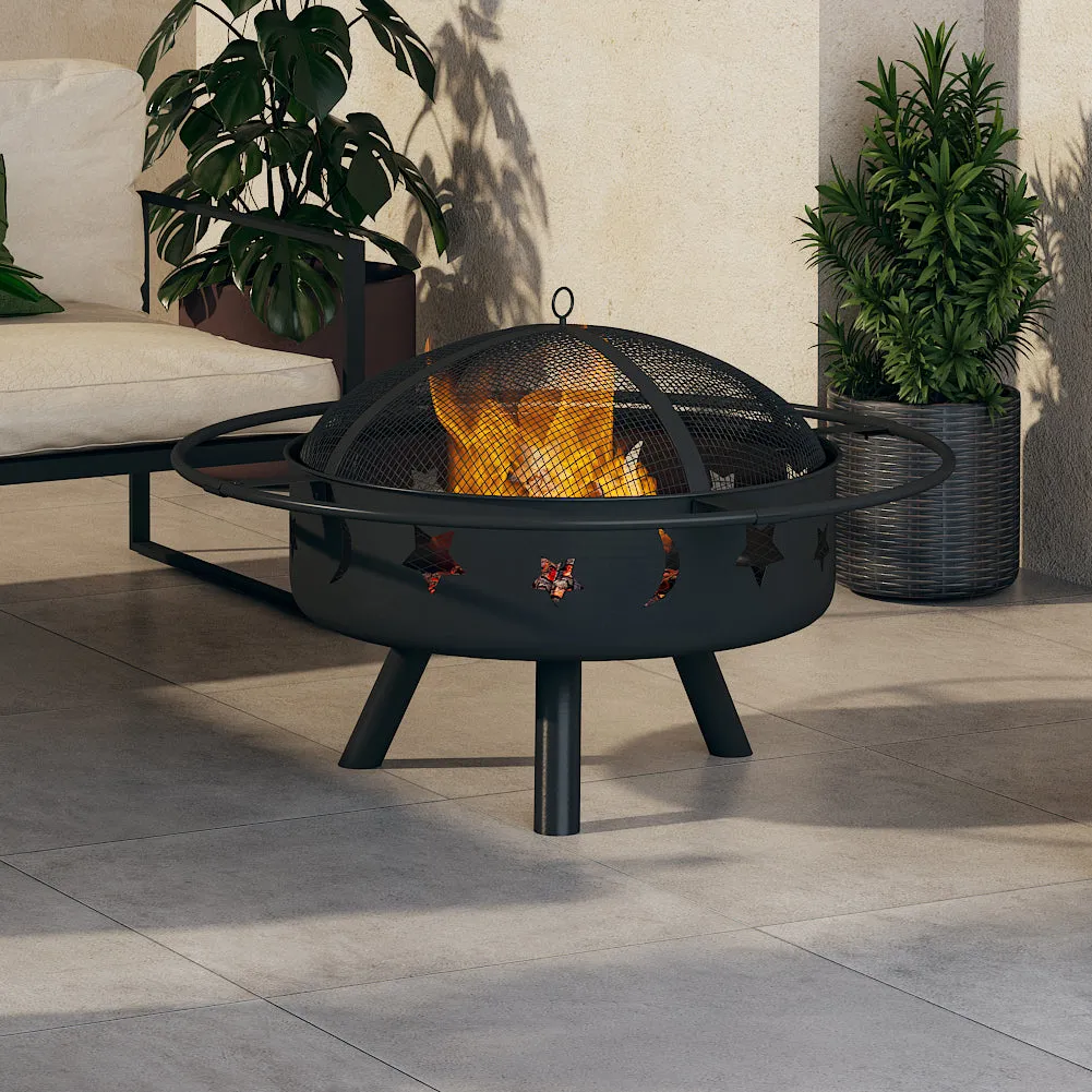 Round BBQ Wood Burner Star Cutout Pattern Fire Pit Set