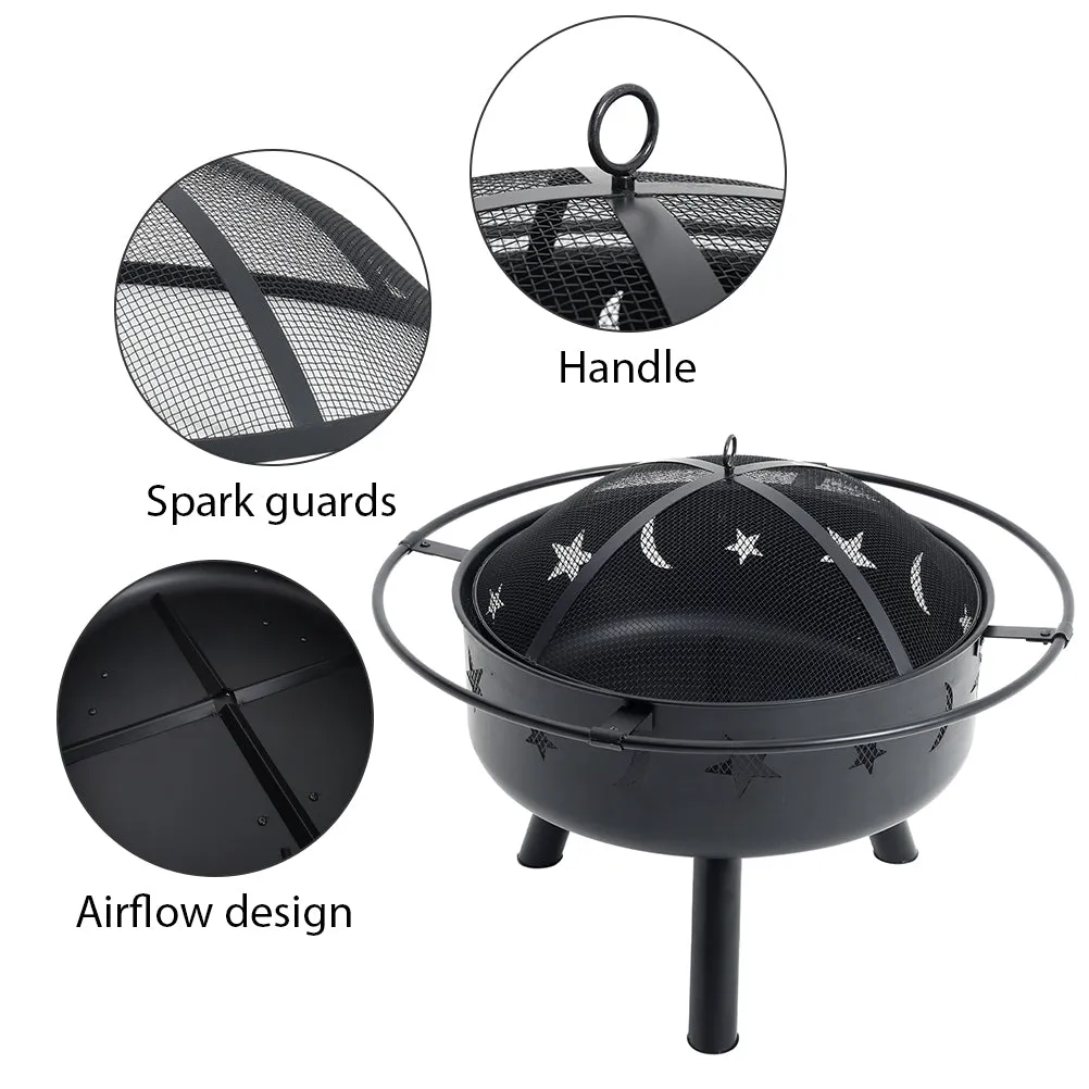 Round BBQ Wood Burner Star Cutout Pattern Fire Pit Set