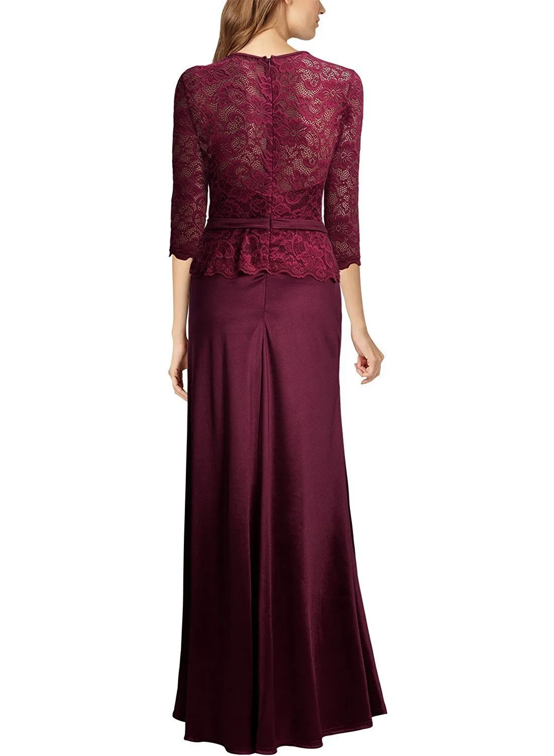 Round Neck Patchwork See-Through Plain Evening Dress