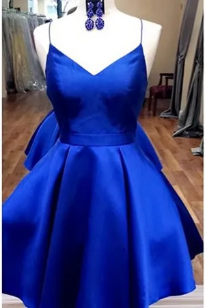 Royal Blue Straps Short Homecoming Dress with Ribbon,Graduation Dresses