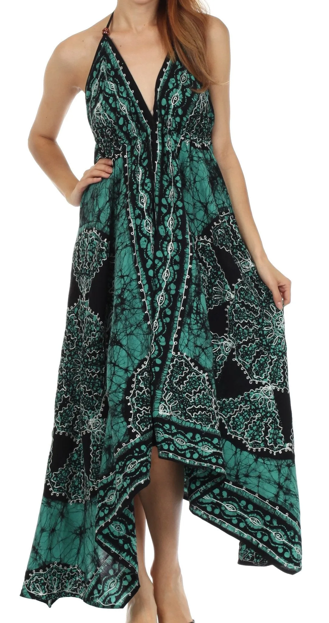 Sakkas Batik Medallion Handkerchief Hem Adjustable Dress