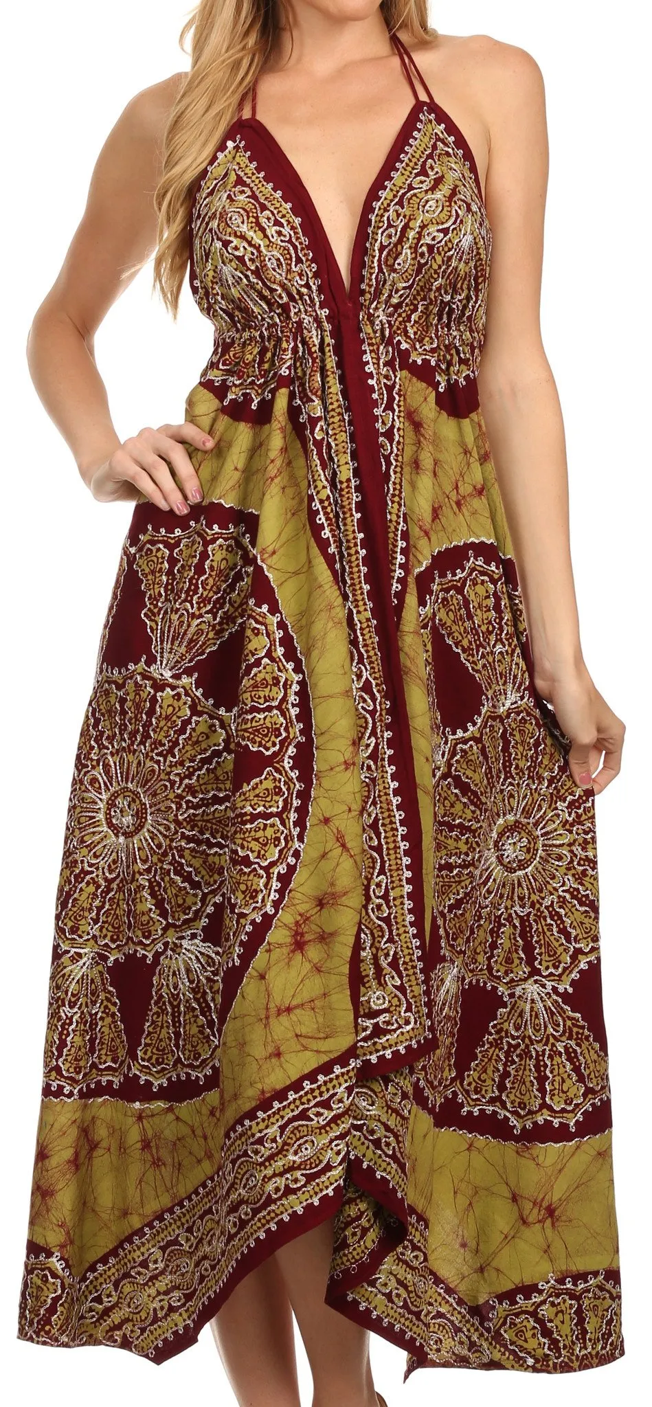 Sakkas Batik Medallion Handkerchief Hem Adjustable Dress