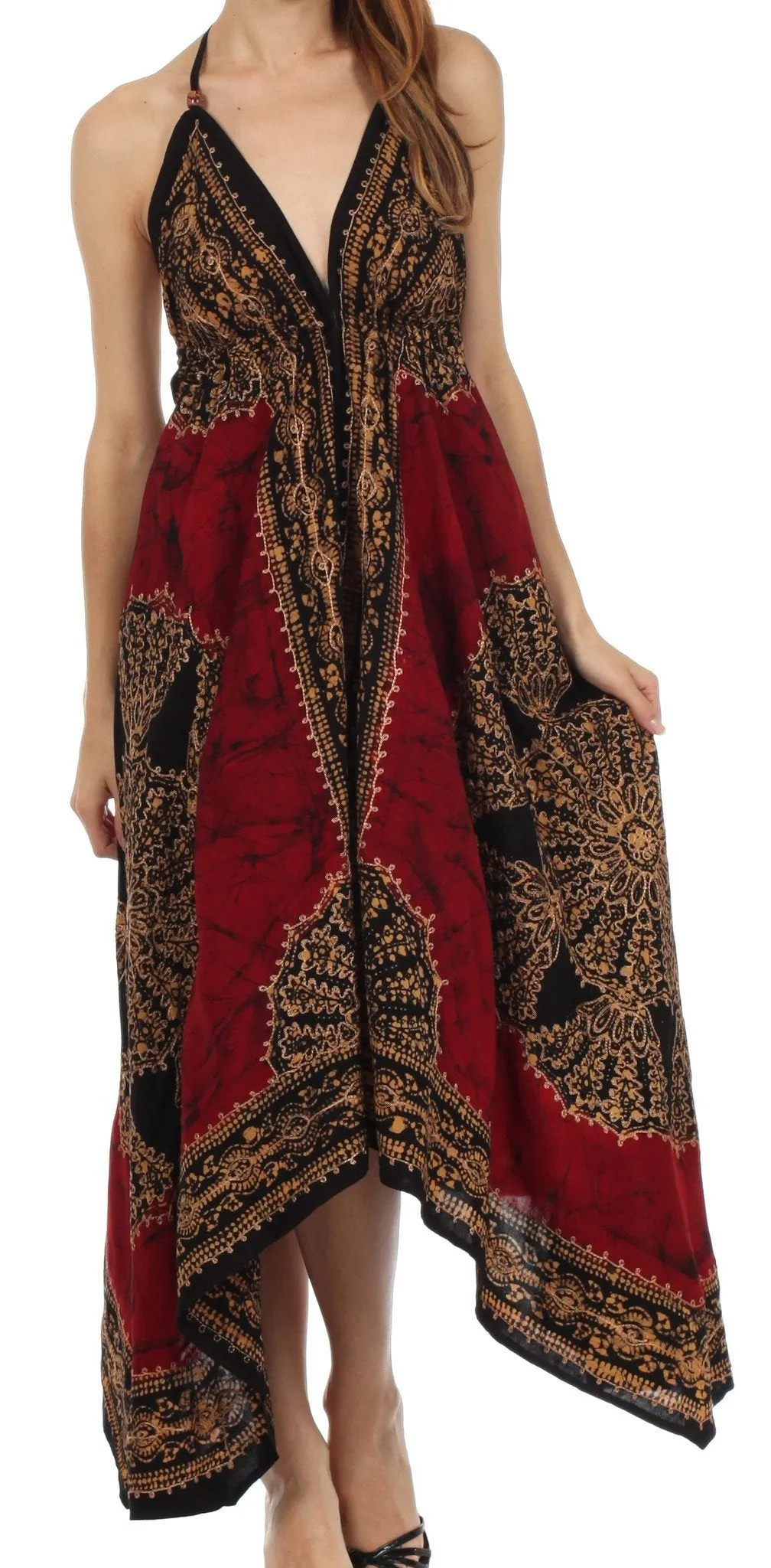 Sakkas Batik Medallion Handkerchief Hem Adjustable Dress