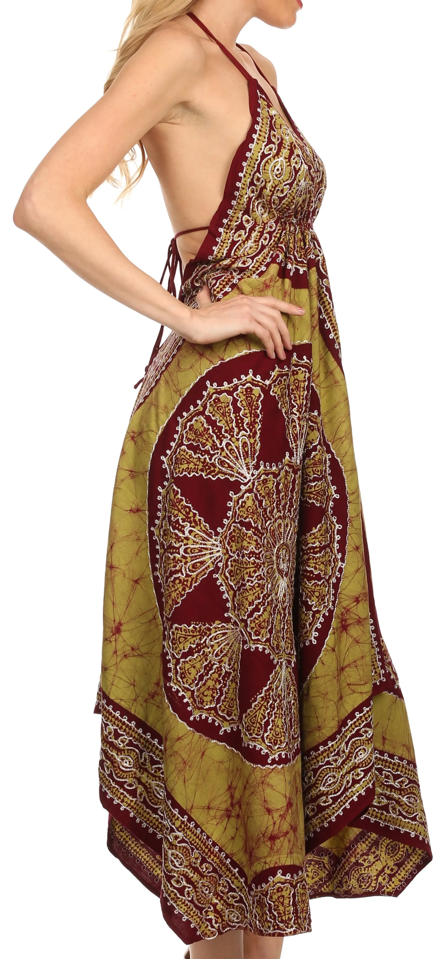 Sakkas Batik Medallion Handkerchief Hem Adjustable Dress