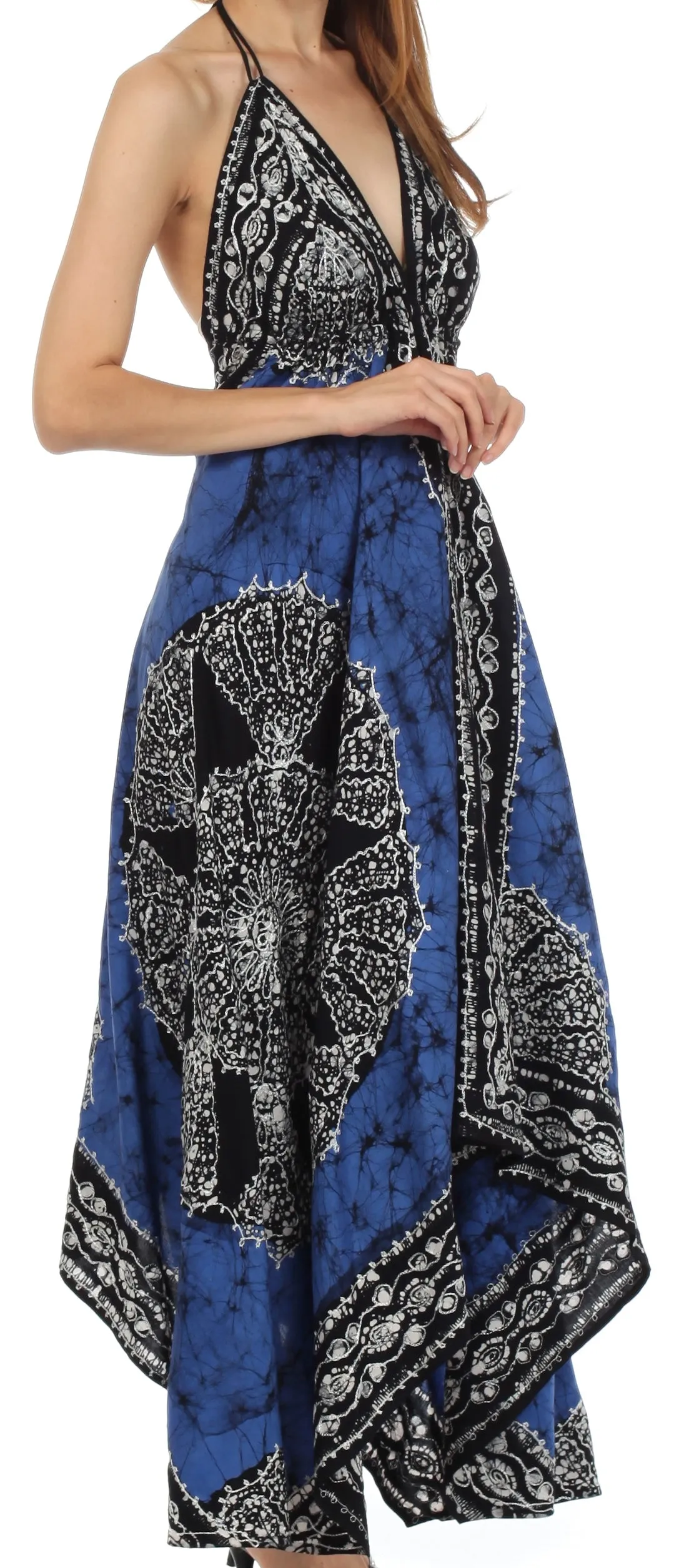 Sakkas Batik Medallion Handkerchief Hem Adjustable Dress