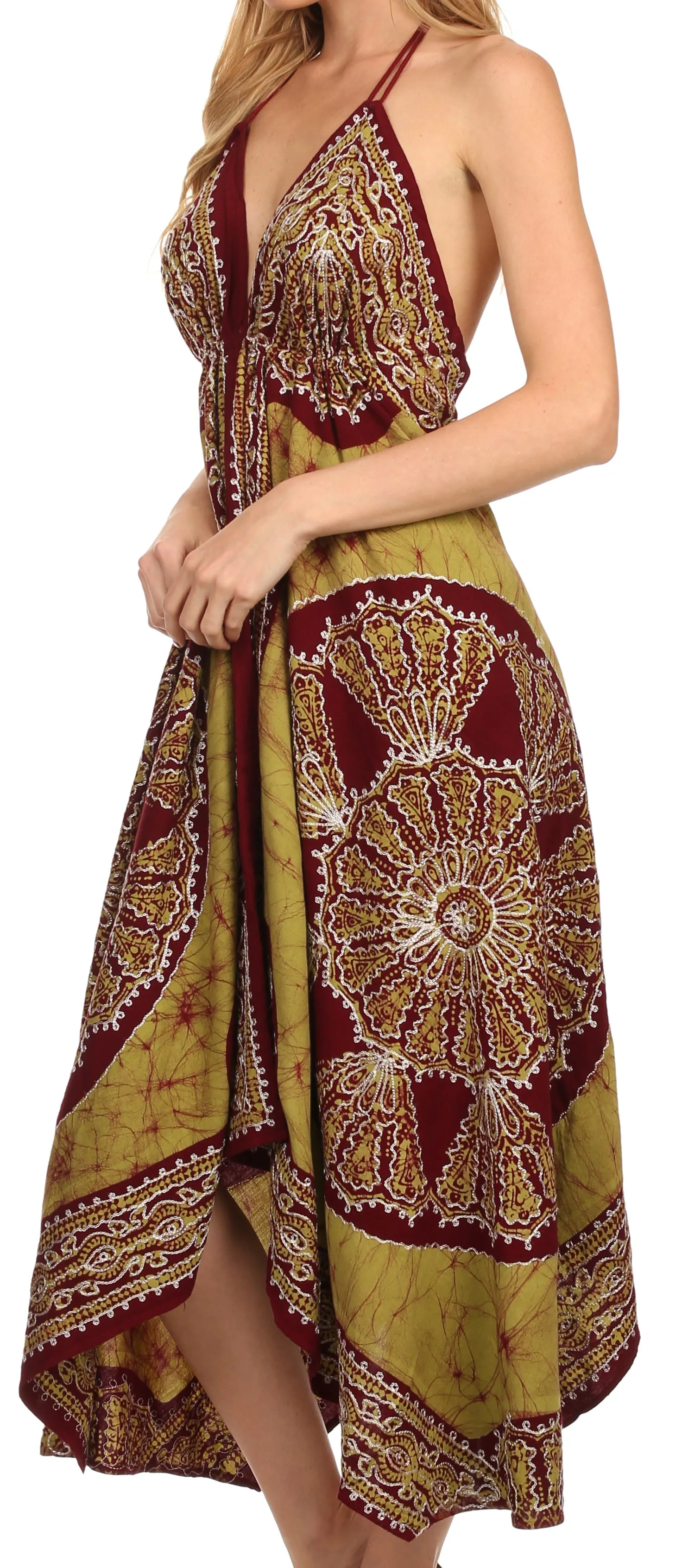 Sakkas Batik Medallion Handkerchief Hem Adjustable Dress