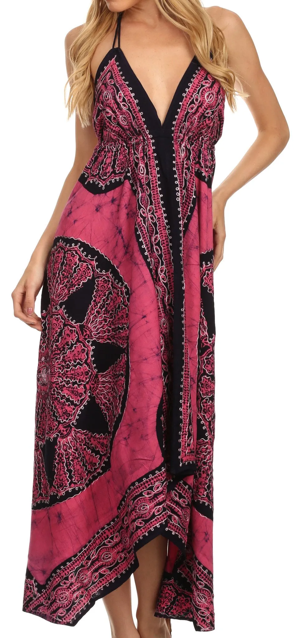 Sakkas Batik Medallion Handkerchief Hem Adjustable Dress