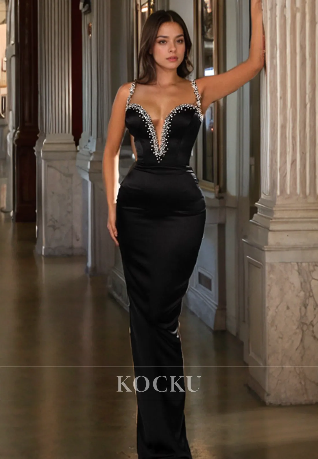 Sexy & Morden V-Neck Rhinestone Straps Sheath Evening Party Prom Dress