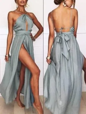 Sexy Halter Hanging Neck Split Dress