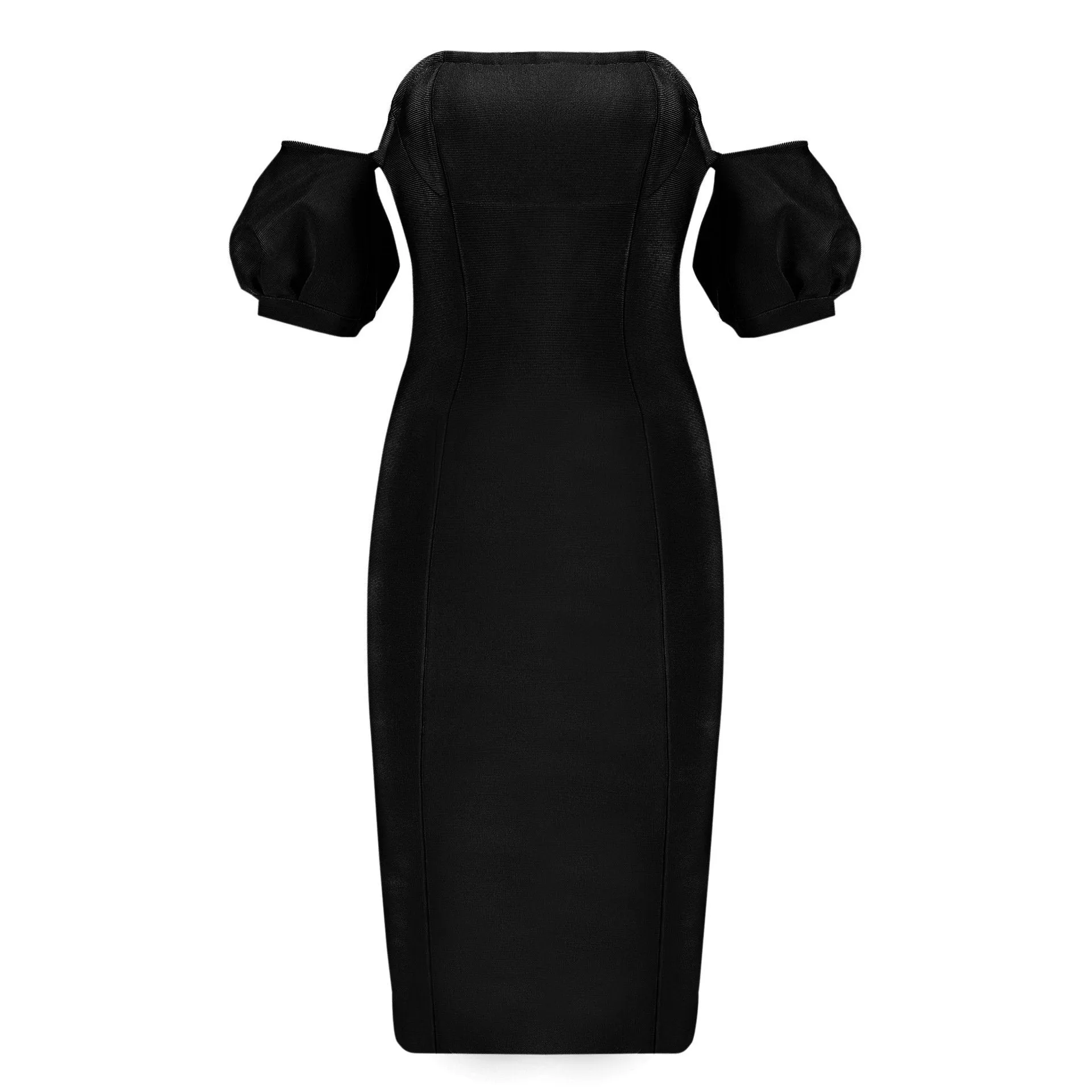 Sexy Off-Shoulder Lantern Sleeve Black Bodycon Midi Dress