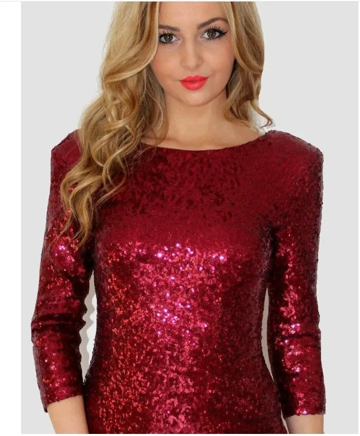 Sexy Sequined Perspective Long Sleeve Bodycon Dress