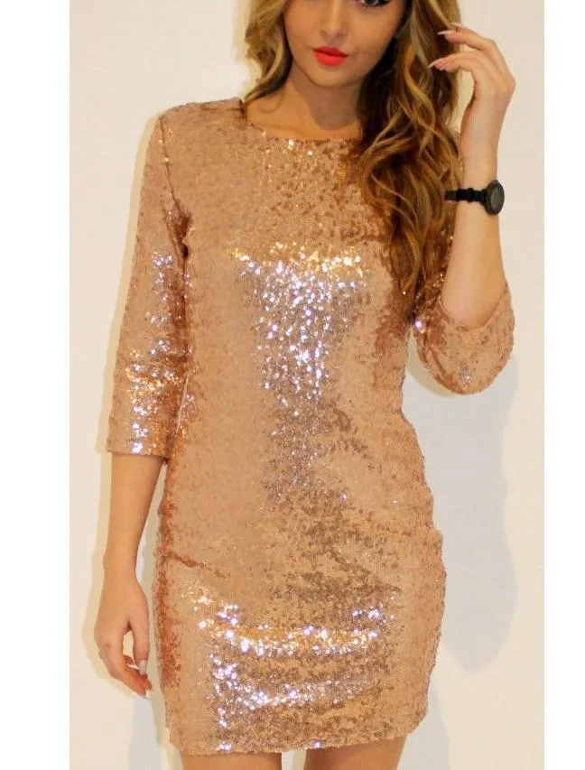 Sexy Sequined Perspective Long Sleeve Bodycon Dress