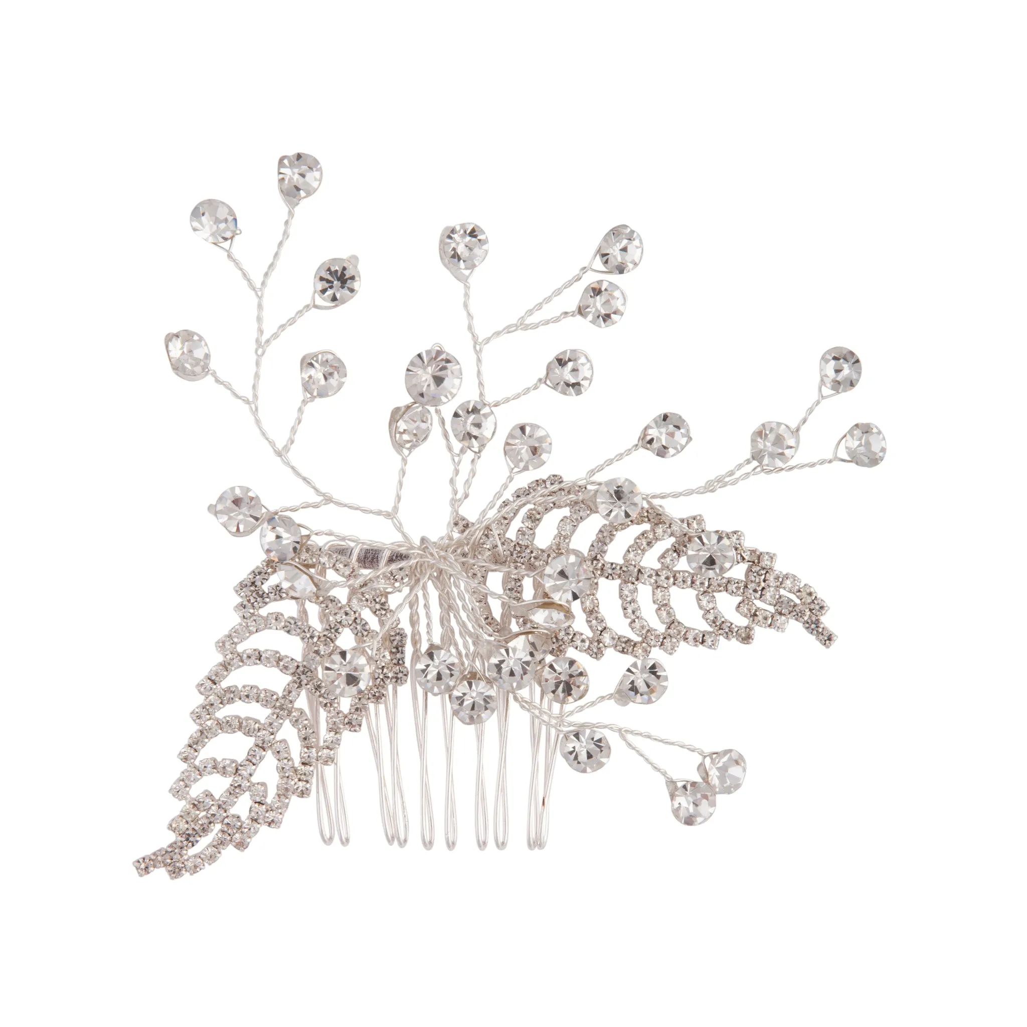 Silver Floating Crystal Leaf Comb