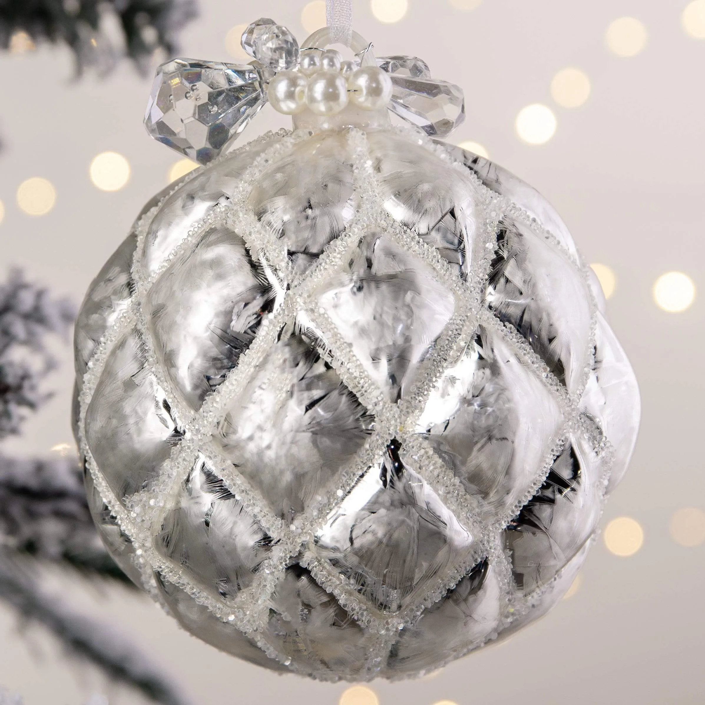 Silver Frosted Glass Bauble - 10cm