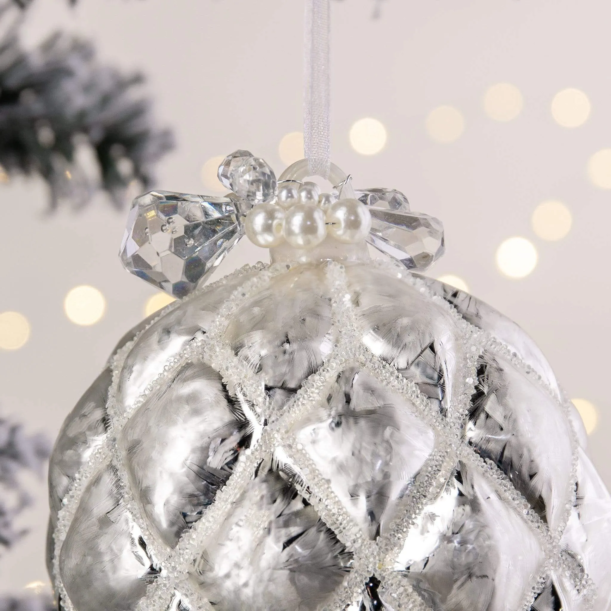 Silver Frosted Glass Bauble - 10cm