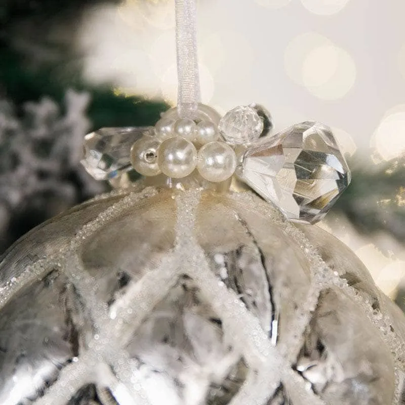 Silver Frosted Glass Bauble - 10cm