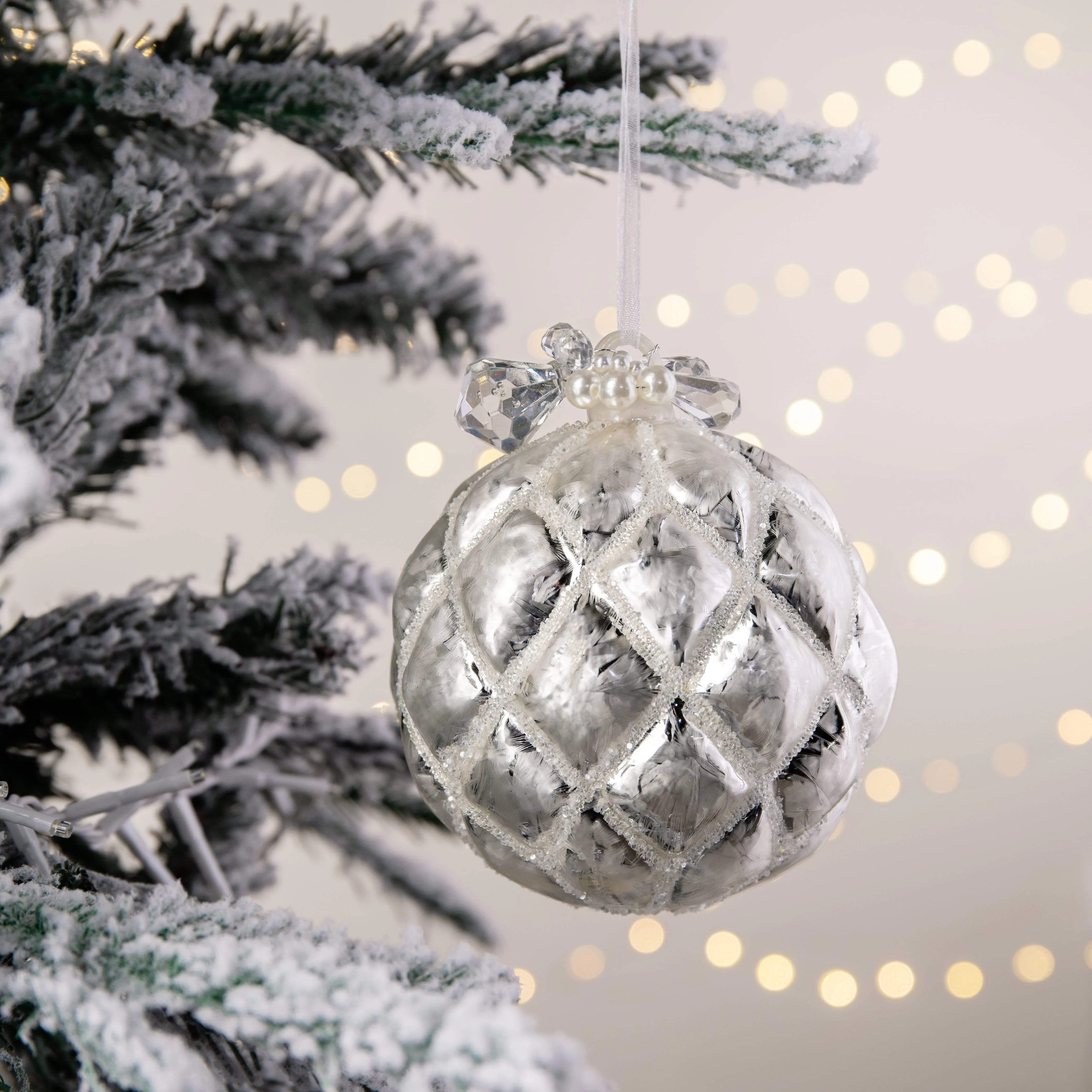 Silver Frosted Glass Bauble - 10cm