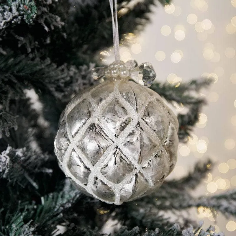 Silver Frosted Glass Bauble - 10cm