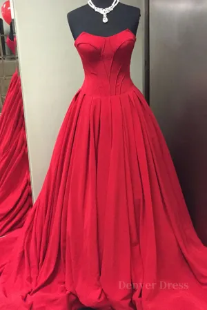 Simple red sweetheart long prom dress red evening dress