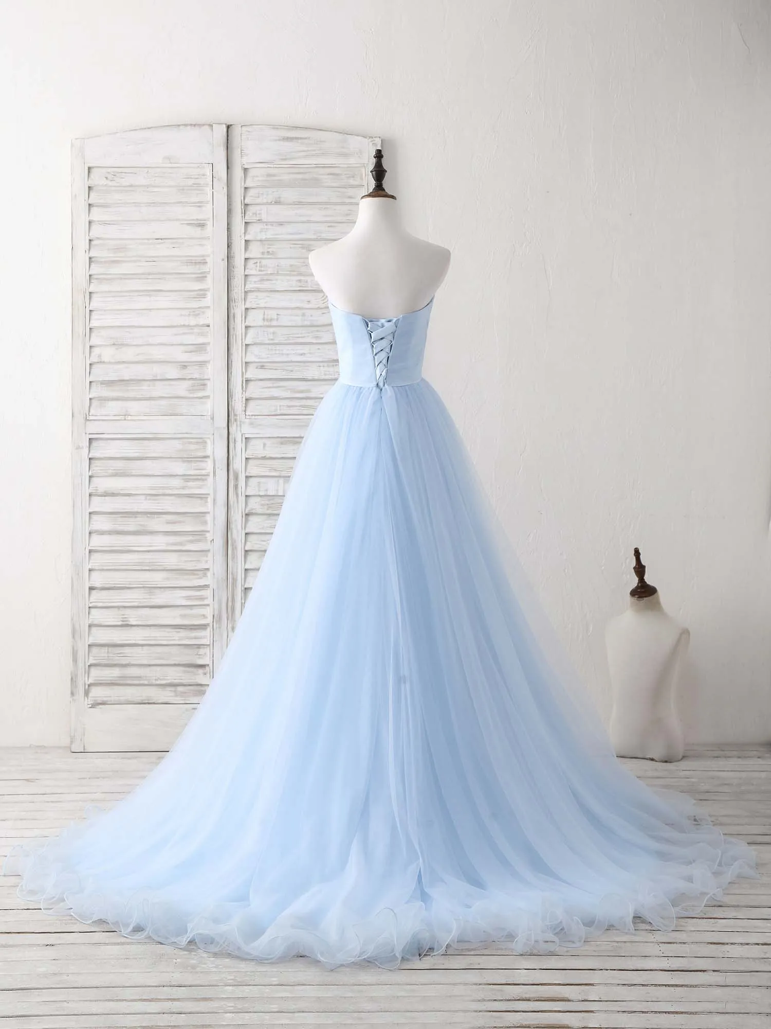 Simple Sweetheart Blue Tulle Long Prom Dress Blue Evening Dress