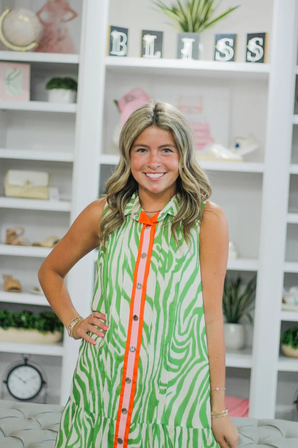 Sleeveless Lime Green Zebra Dress