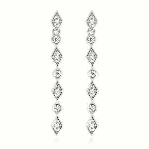 Sterling Silver Round White Cubic Zirconia Silver Drop Earrings