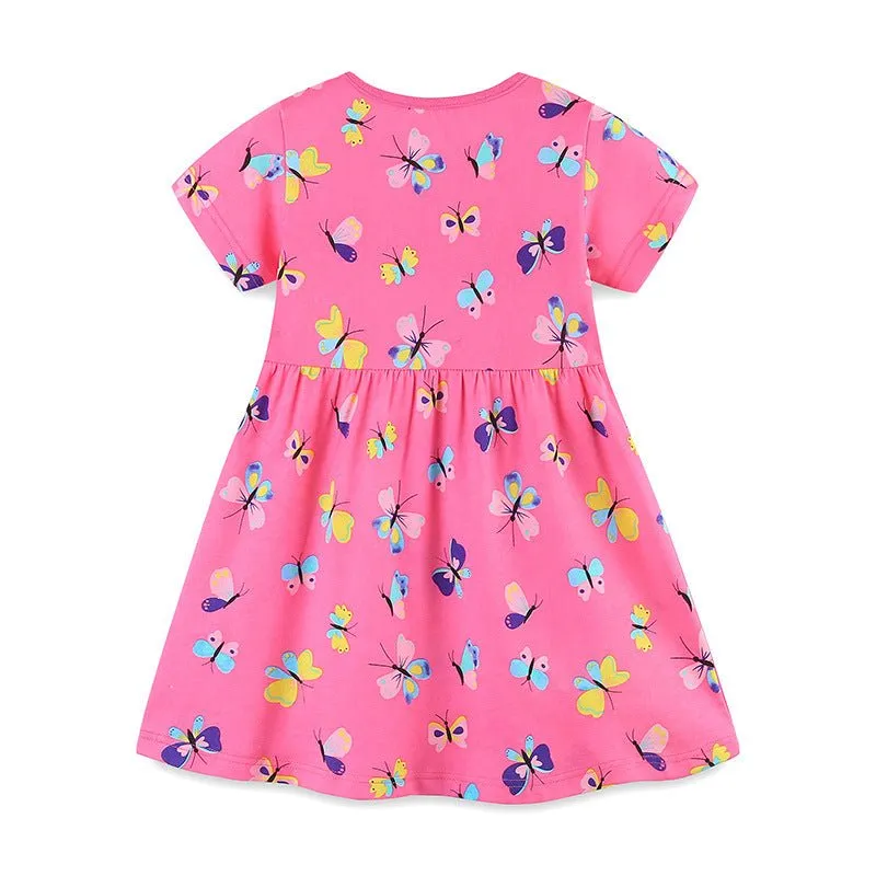 Toddler/Kid Girl's Allover Butterfly Design Pink Dress