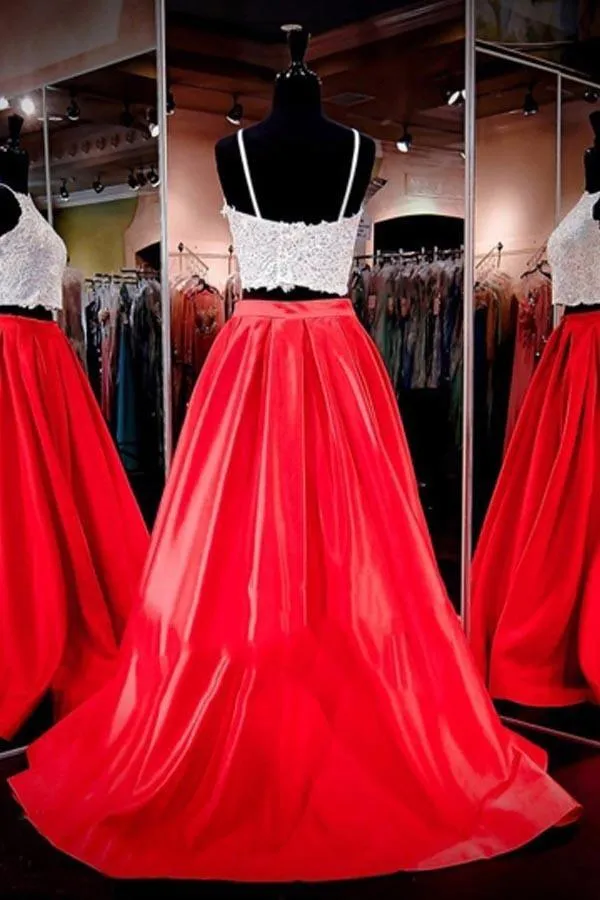 Two-piece Square Neck Red  Prom Dresses Evening Dresses PG280