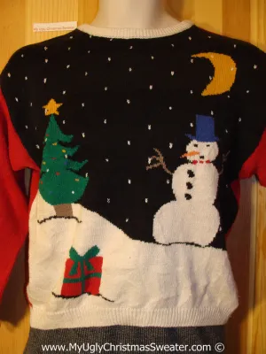 Ugly Christmas Sweater Party Fun 80s Tacky Christmas Sweater Bold Design Snowman (f1281)