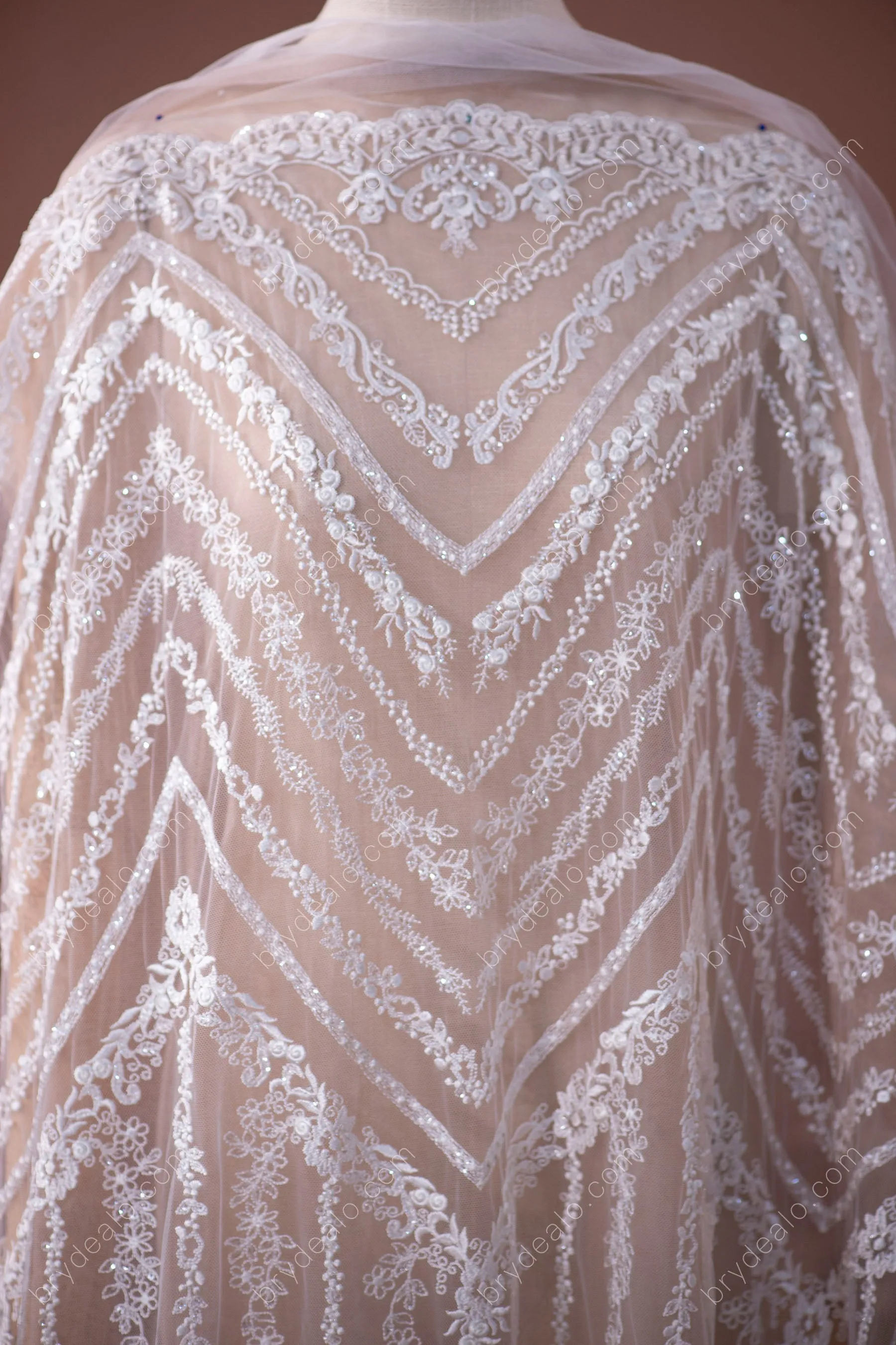 Unique Shimmery Sequin Double Border Line Lace Fabric