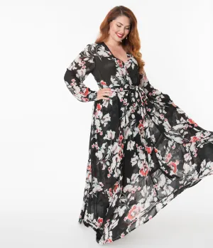 Unique Vintage Plus Size Black Floral Farrah Maxi Dress