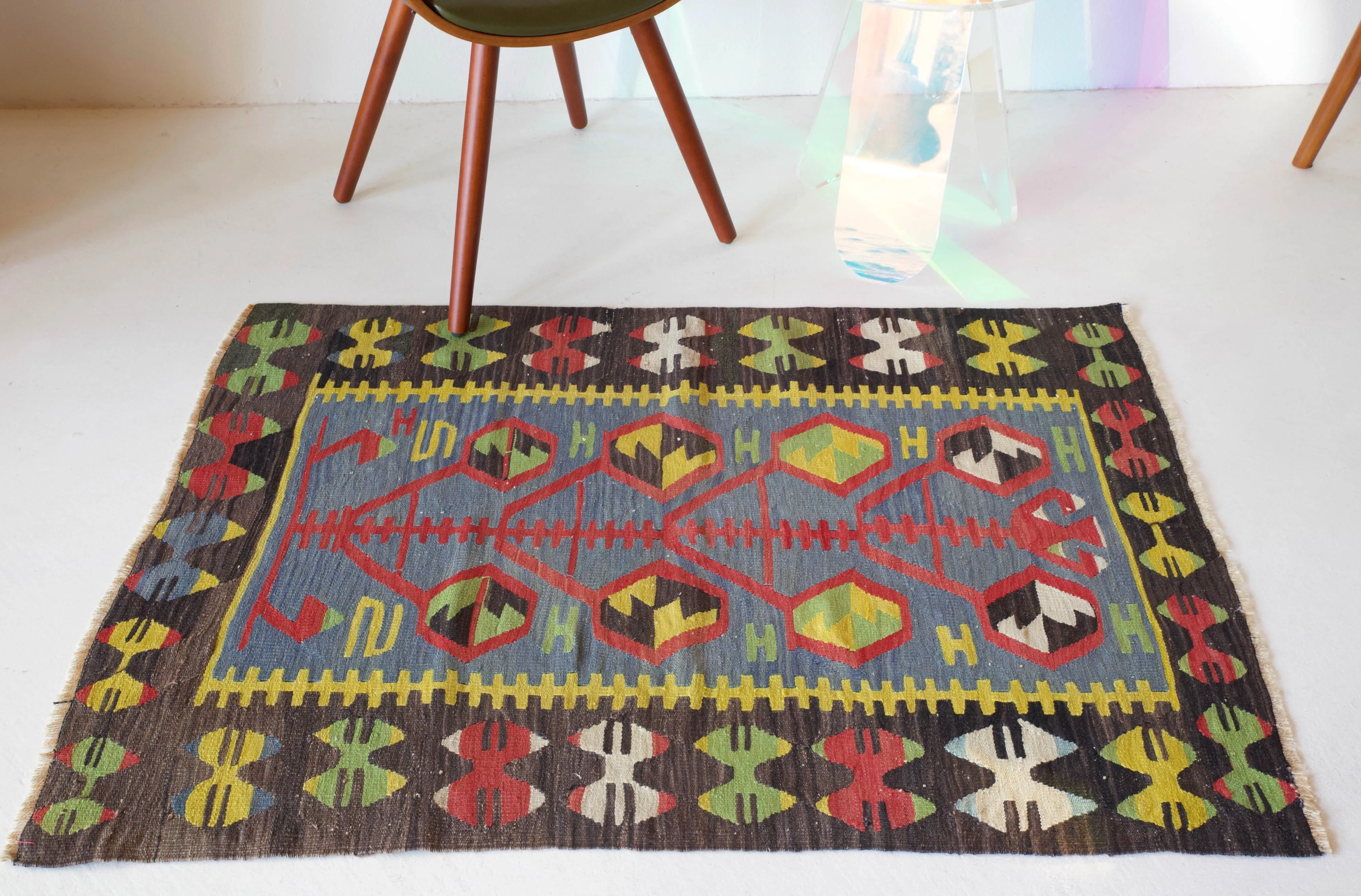 Vintage Mini Turkish Kilim Rug 3'1"x4'4"