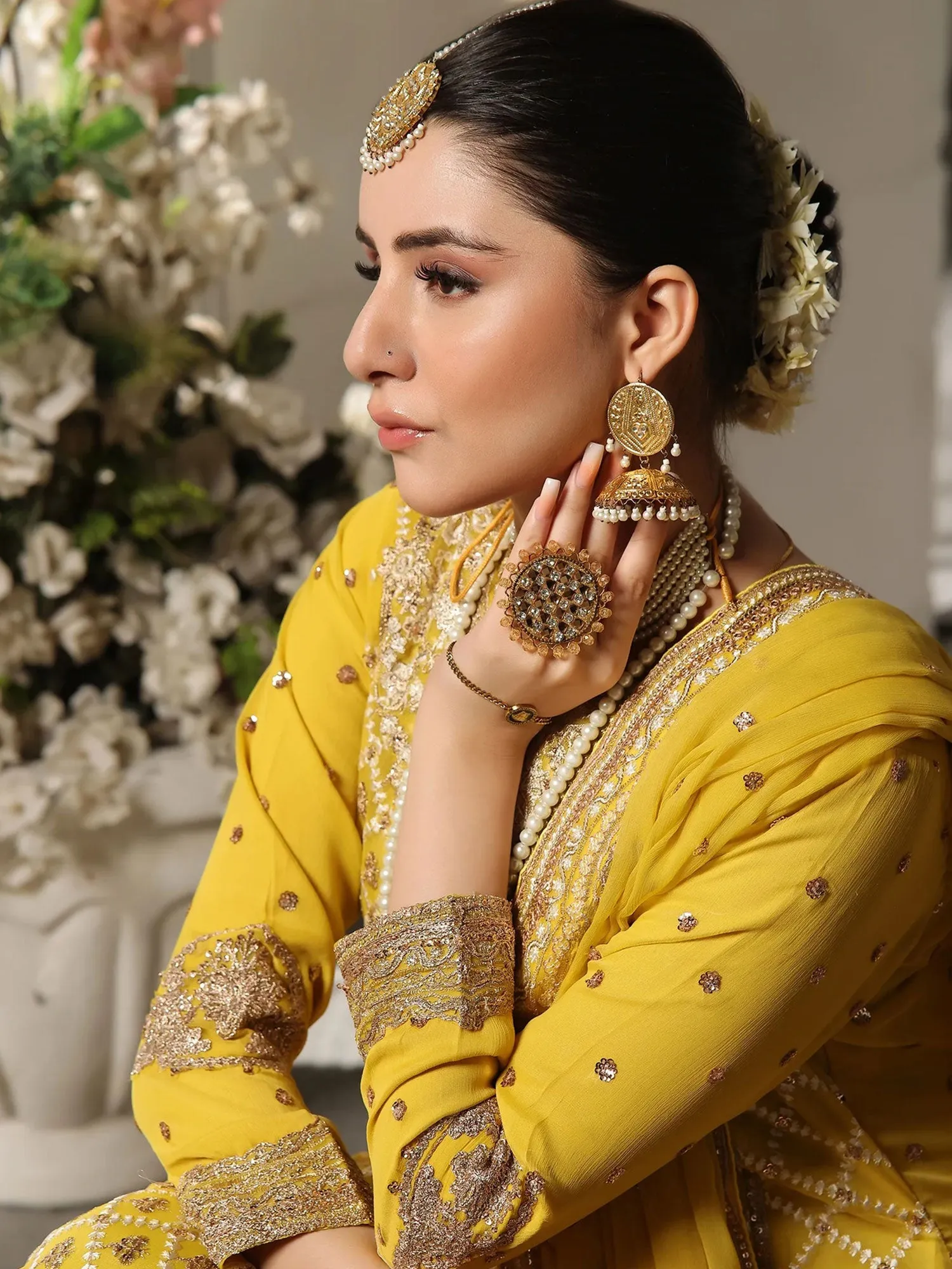 Wardah Uzair Embroidered Chiffon Maxi Suit - Yellow