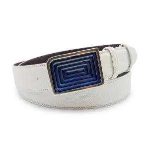 White Carung Navy Enamel Maze Belt