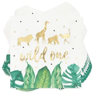 Wild One Safari Birthday Party Paper Napkins (5 x 5 Inches, 50 Pack)