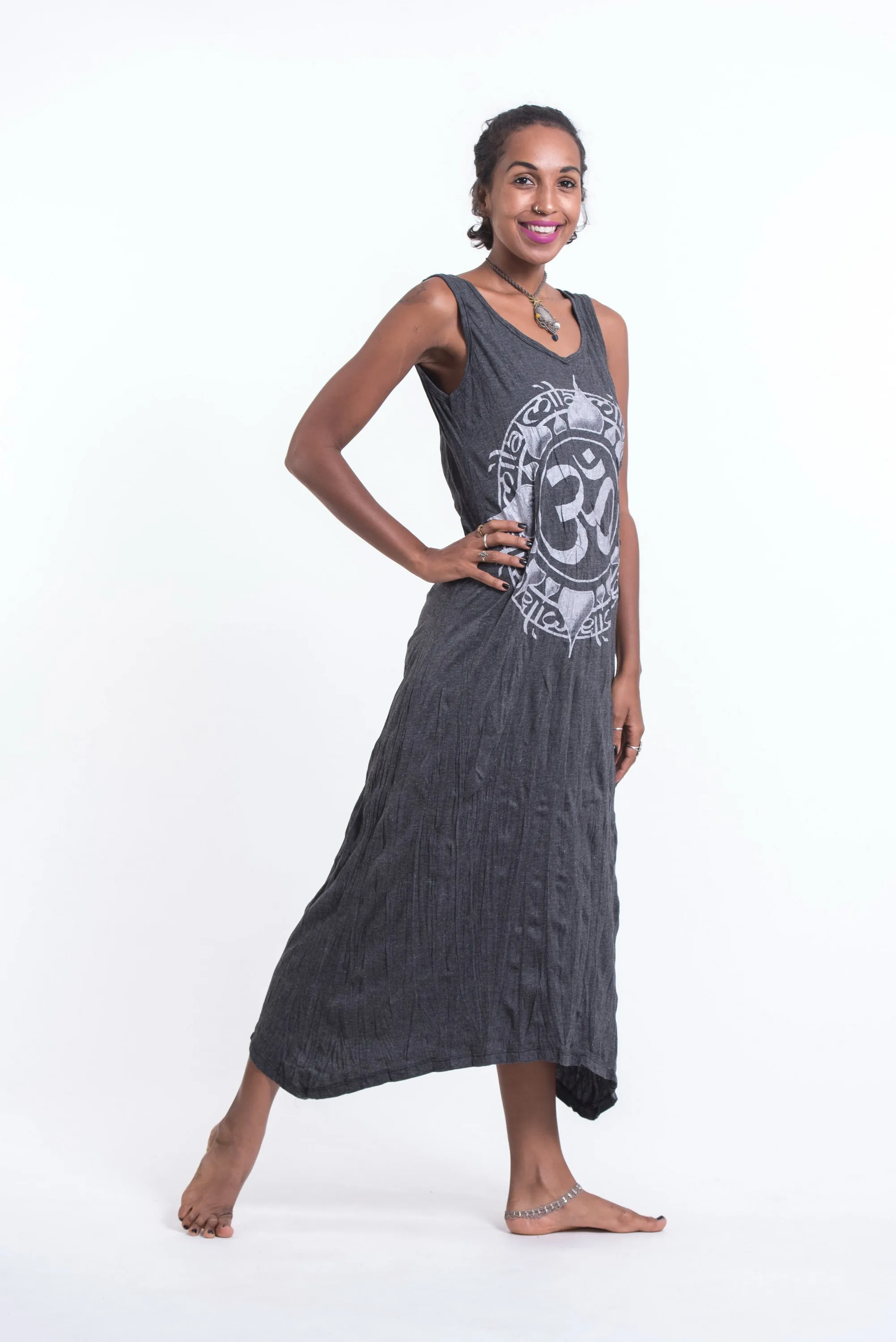 Womens Infinitee Om Long Tank Dress in Silver on Black