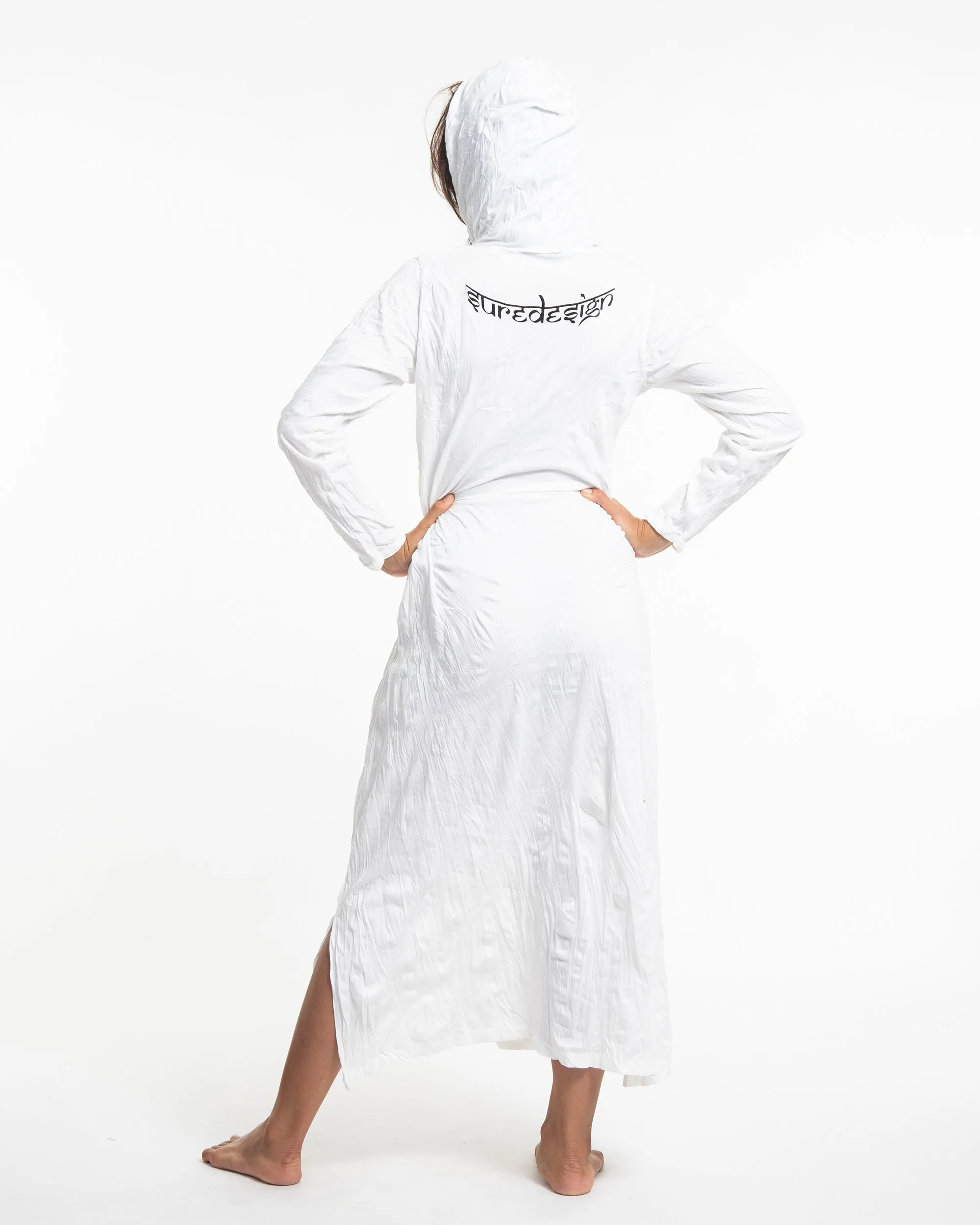 Womens Lotus Mandala Long Hoodie Dress in White