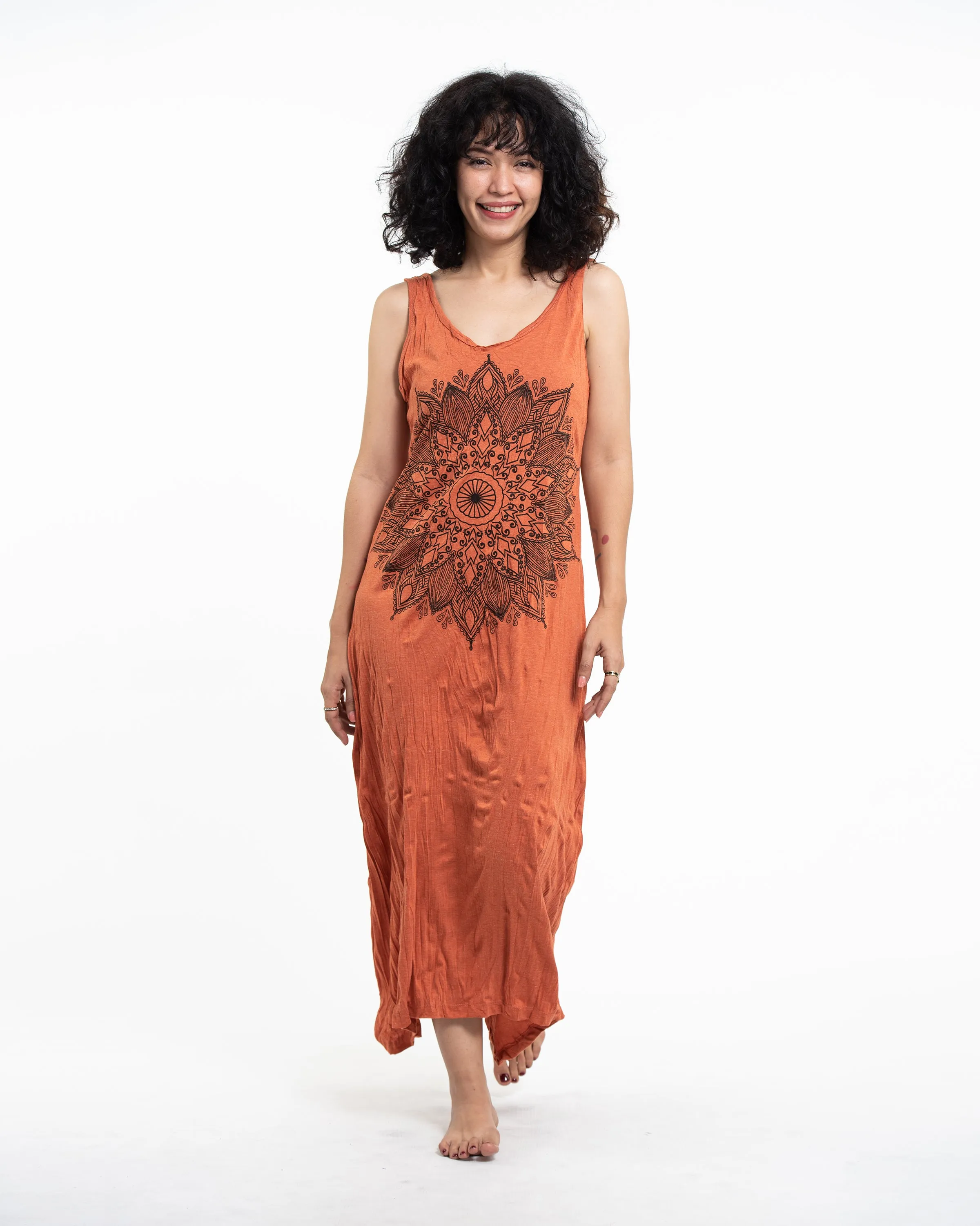 Womens Lotus Mandala Long Tank Dress in Orange