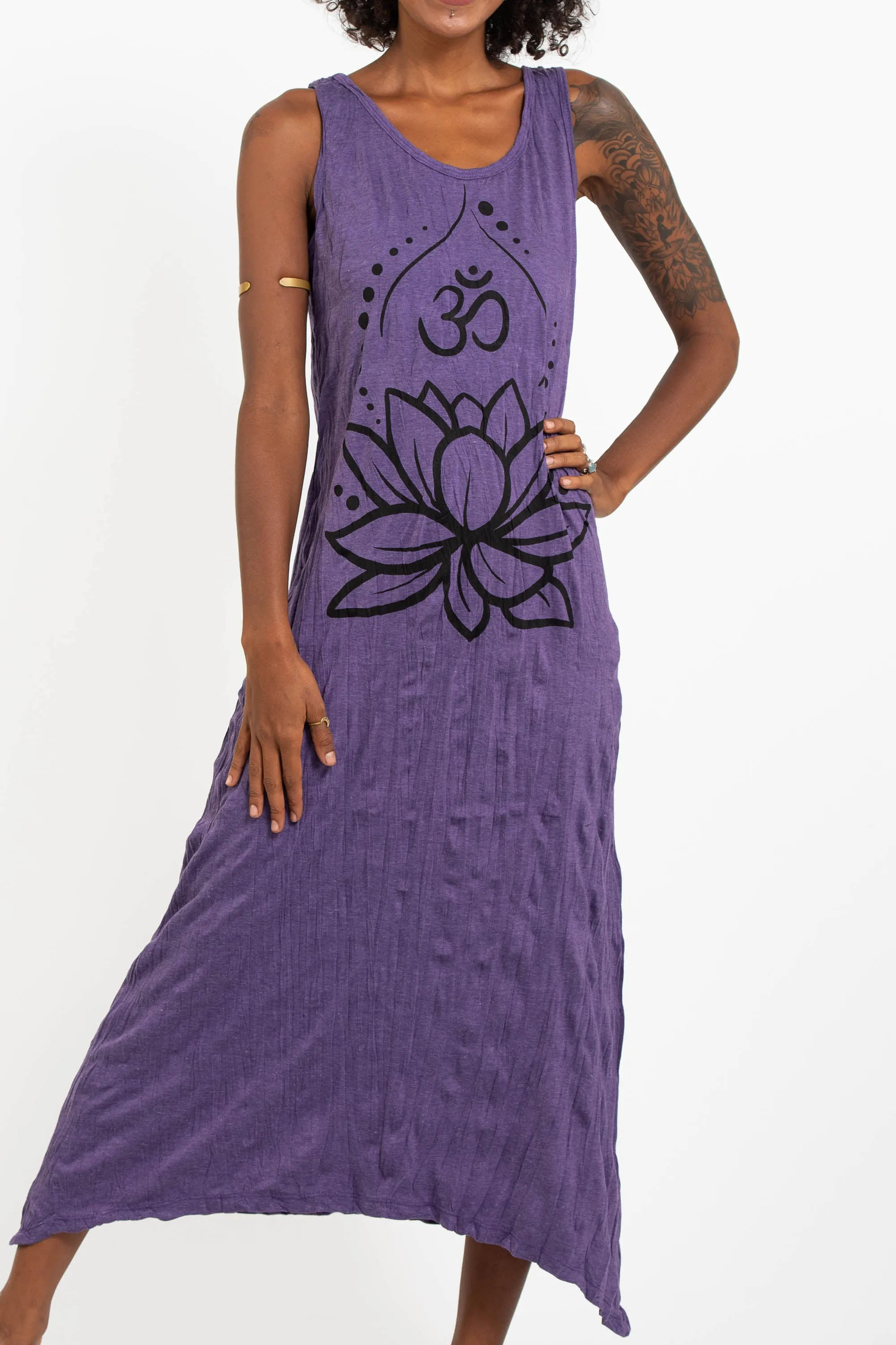 Womens Lotus Om Long Tank Dress in Purple