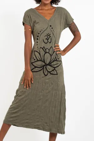 Womens Lotus Om V Neck Long Dress in Green